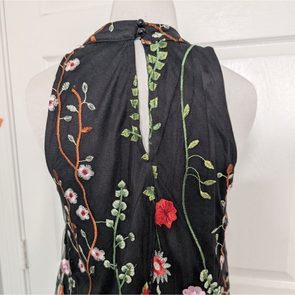 Cato Embroidered Floral Dress Womens Size Medium Black Lined Sleeveless Sheath - Picture 9 of 13